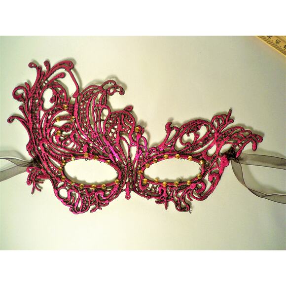 pink fuschia lace mask, bridal prom masquerade costume Halloween venetian mask - Picture 3 of 6